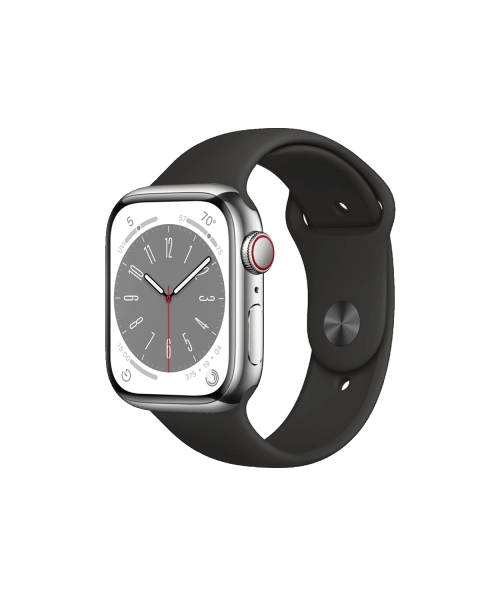 Refurbished Apple Watch Series 8 | 41mm | Stainless Steel Silber | Schwarzes Sportarmband | GPS | WiFi + 4G