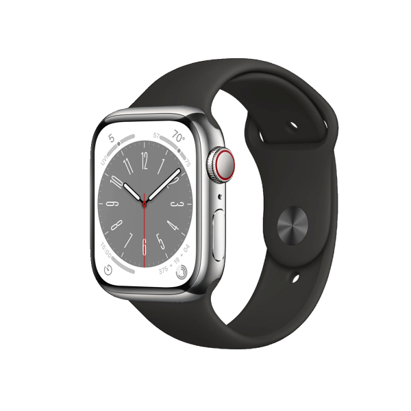Refurbished Apple Watch Serie 8 | 41mm | Stainless Steel Silber | Schwarzes Sportarmband | GPS | WiFi + 4G