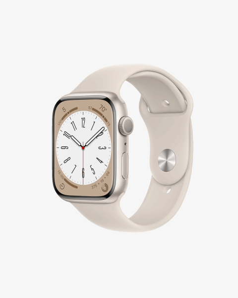 Refurbished Apple Watch Serie 8 | 45mm | Aluminium Silber | Starlight Weißes Sportarmband | GPS | WiFi