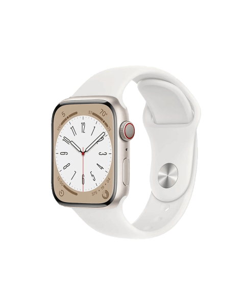 Refurbished Apple Watch Serie 8 | 45mm | Aluminium Starlight Weiß | Weißes Sportarmband | GPS | WiFi + 4G