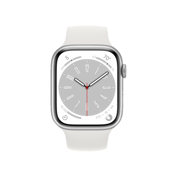 Refurbished Apple Watch Serie 8 | 45mm | Aluminium Silber | Weißes Sportarmband | GPS | WiFi + 4G