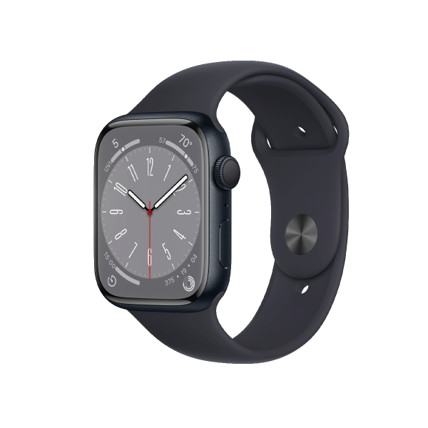  Refurbished Apple Watch Serie 8 | 45mm | Aluminium Mitternachtsblau | Mitternachtsblaues Sportarmband | GPS | WiFi + 4G