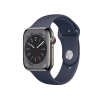Refurbished Apple Watch Serie 8 | 45mm | Stainless Steel Graphit | Mitternachtblaues Sportarmband | GPS | WiFi + 4G