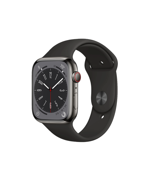 Refurbished Apple Watch Serie 8 | 45mm | Stainless Steel Graphit | Schwarzes Sportarmband | GPS | WiFi + 4G