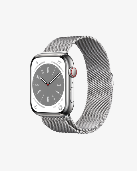 Refurbished Apple Watch Serie 8 | 45mm | Stainless Steel Silber | Silber Milanaiseband | GPS | WiFi + 4G