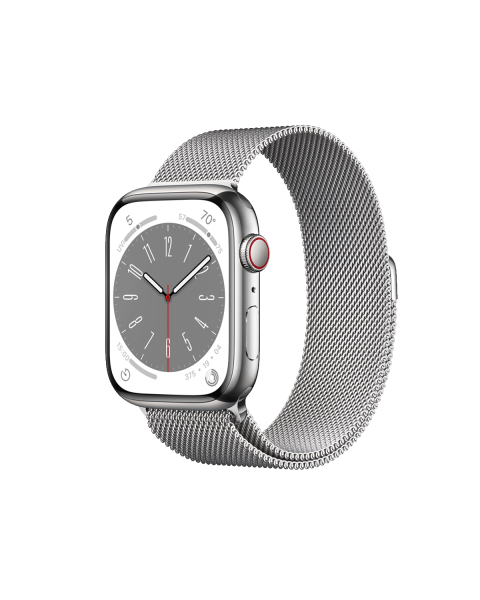 Refurbished Apple Watch Serie 8 | 45mm | Stainless Steel Silber | Silber Milanaiseband | GPS | WiFi + 4G