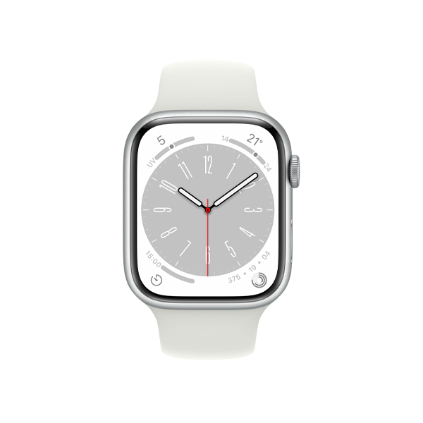 Refurbished Apple Watch Serie 8 | 45mm | Aluminium Silber | Weißes Sportarmband | GPS | WiFi