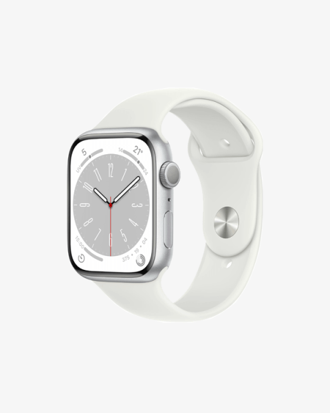 Refurbished Apple Watch Serie 8 | 45mm | Aluminium Silber | Weißes Sportarmband | GPS | WiFi