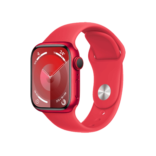 Refurbished Apple Watch Serie 9 | 41mm | Aluminium Rot | Rotes Sportarmband M/L | GPS | WiFi + 4G