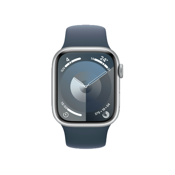 Refurbished Apple Watch Serie 9 | 41mm | Aluminium Silber | Blaues Sportarmband S/M | GPS | WiFi