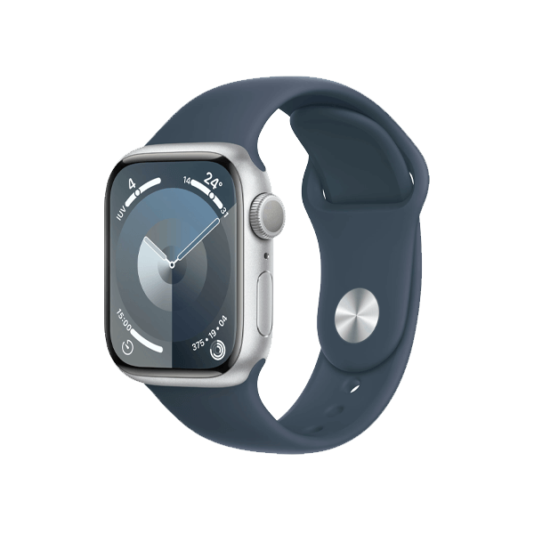Refurbished Apple Watch Serie 9 | 41mm | Aluminium Silber | Blaues Sportarmband S/M | GPS | WiFi