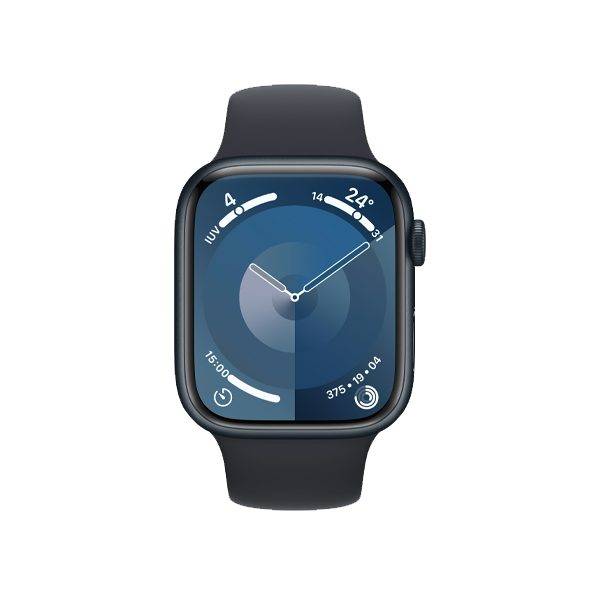 Refurbished Apple Watch Serie 9 | 45mm | Aluminium Mitternacht | Mitternacht Sportarmband M/L | GPS | WiFi + 4G