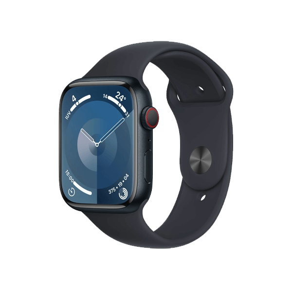 Refurbished Apple Watch Serie 9 | 45mm | Aluminium Mitternacht | Mitternacht Sportarmband M/L | GPS | WiFi + 4G
