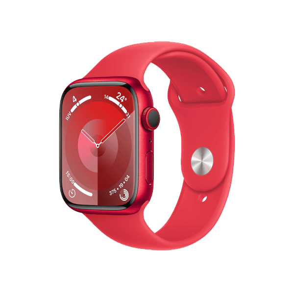 Refurbished Apple Watch Serie 9 | 45mm | Aluminium Rot | Rotes Sportarmband M/L | GPS | WiFi + 4G