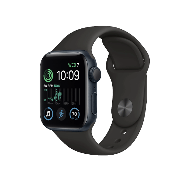 Refurbished Apple Watch Serie SE 2022 | 40mm | Aluminium Mitternachtsblau | Schwarzes Sportarmband | GPS | WiFi + 4G