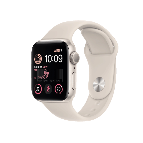 Refurbished Apple Watch Serie SE 2022 | 40mm | Aluminium Starlight Weiß | Starlight Weißes Sportarmband | GPS | WiFi