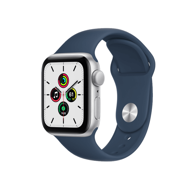 Refurbished Apple Watch Serie SE | 40mm | Aluminium Silber | Blaues Sportarmband | GPS | WiFi + 4G