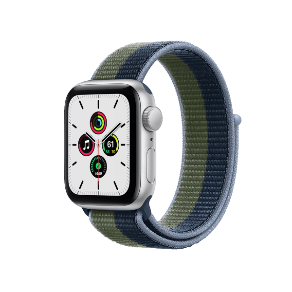 Refurbished Apple Watch Serie SE | 40mm | Aluminium Silber | Blau/Grünes Sport Loop | GPS | WiFi + 4G