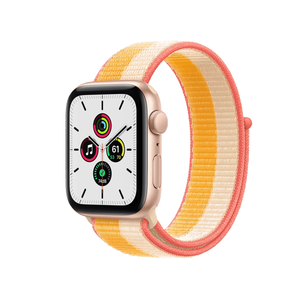 Refurbished Apple Watch Serie SE | 44mm | Aluminium Gold | Mais/Weiß Sport Loop | GPS | WiFi + 4G
