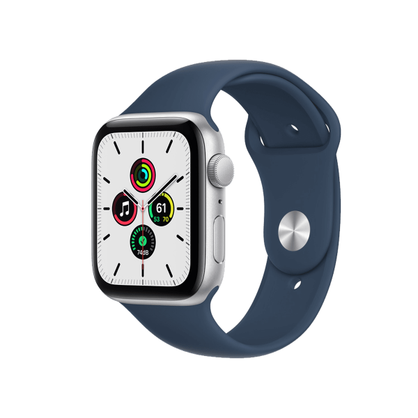 Refurbished Apple Watch Serie SE | 44mm | Aluminium Silber | Blaues Sportarmband | GPS | WiFi