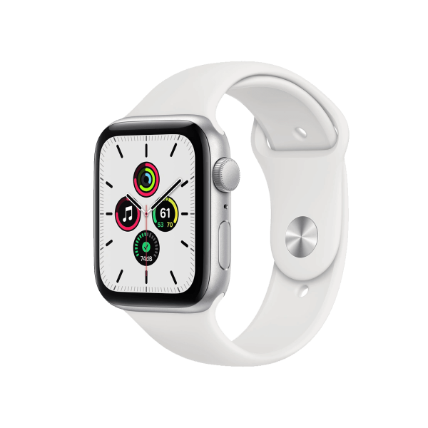 Refurbished Apple Watch Serie SE | 44mm | Aluminiumgehäuse Silber | Weißes Sportarmband | GPS | WLAN + 4G