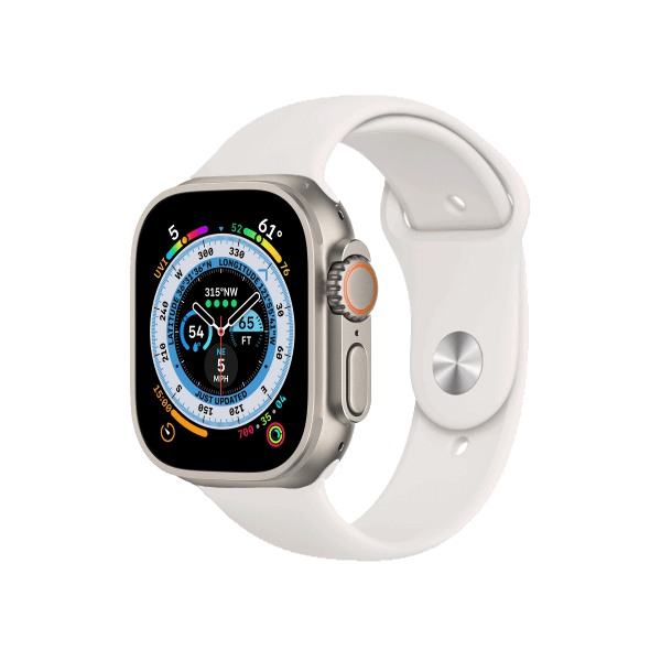 Refurbished Apple Watch Ultra | 49mm | Titan | Weißes Sportarmband | GPS | WiFi + 4G