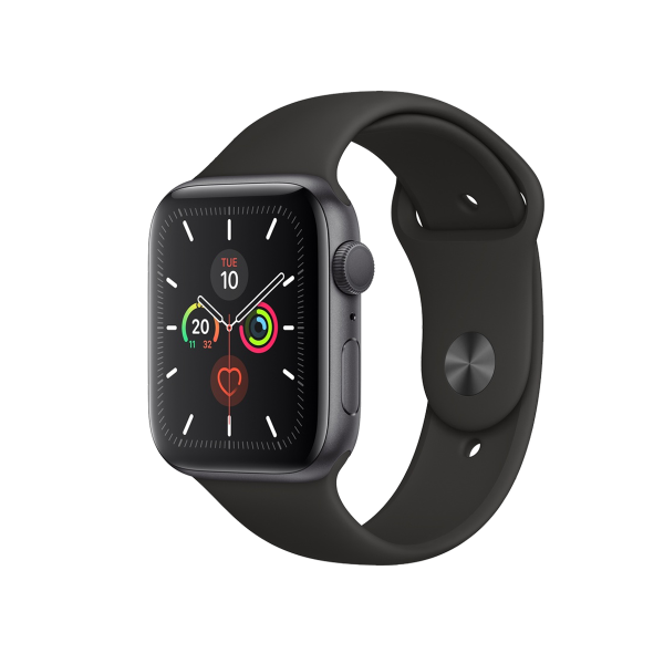 Refurbished Apple Watch Serie 5 | 44mm | Aluminium Spacegrau | Schwarzes Sportarmband | GPS | WiFi