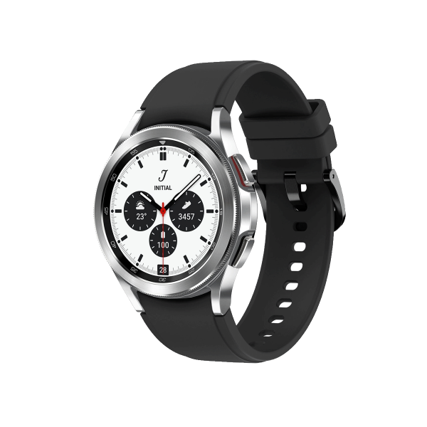 Refurbished Galaxy Watch4 Classic | 42mm | Stainless Steel Silber | Schwarzes Sportarmband | GPS | WiFi + 4G