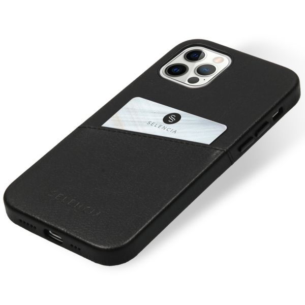 Selencia Vayu Vegan Lederen Backcover iPhone 12 (Pro) - Zwart / Schwarz / Black