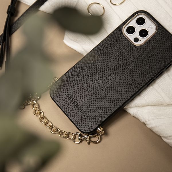 Aina Slang Hoesje met koord iPhone 12 (Pro) - Zwart - Zwart / Black