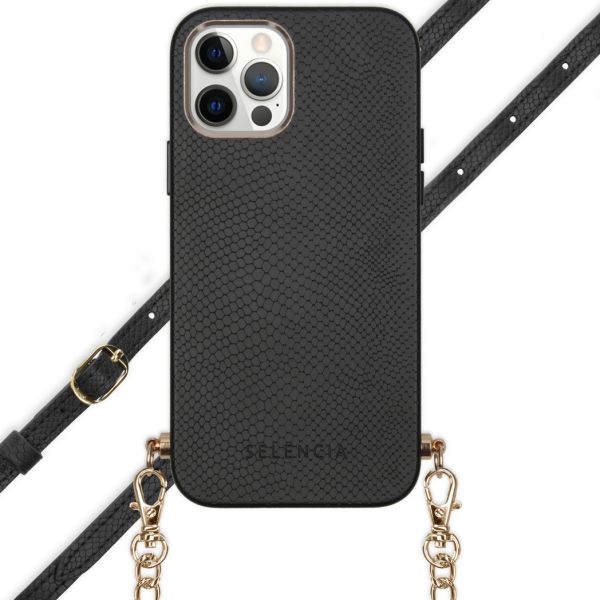 Aina Slang Hoesje met koord iPhone 12 (Pro) - Zwart - Zwart / Black