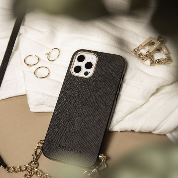 Aina Slang Hoesje met koord iPhone 12 (Pro) - Zwart - Zwart / Black