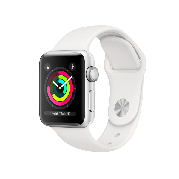 Refurbished Apple Watch Serie 3 | 38mm | Aluminium Silber | Weißes Sportarmband | GPS | WiFi + 4G