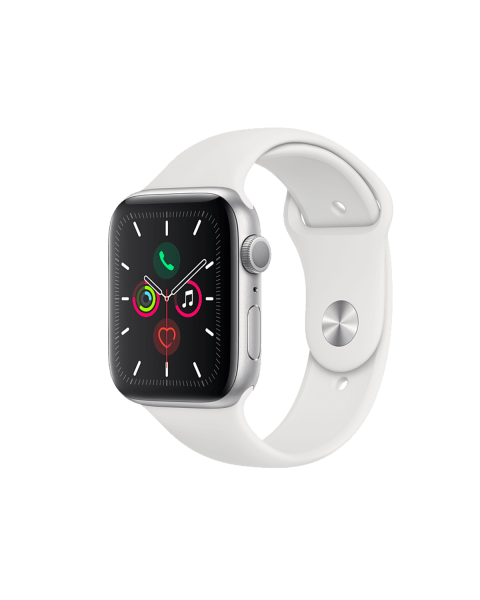 Refurbished Apple Watch Series 5 | 44mm | Aluminium Silber | Weißes Sportarmband | GPS | WiFi + 4G