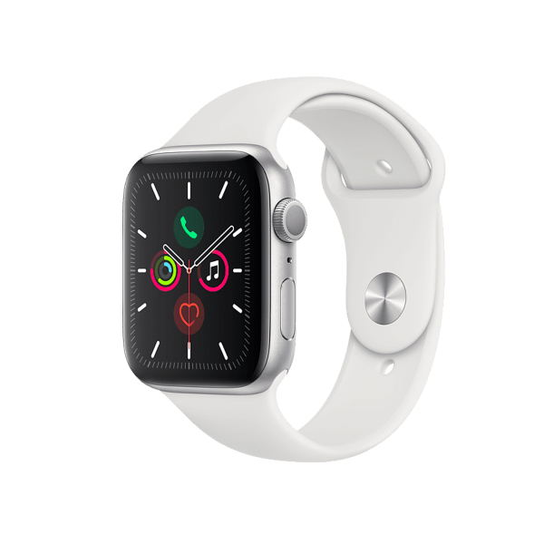 Refurbished Apple Watch Serie 5 | 44mm | Aluminium Silber | Weißes Sportarmband | GPS | WiFi