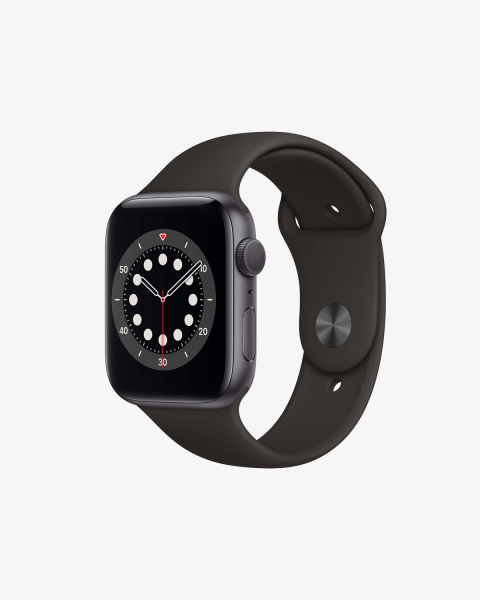 Refurbished Apple Watch Serie 6 | 44mm | Aluminium Spacegrau | Schwarzes Sportarmband | GPS | WiFi + 4G