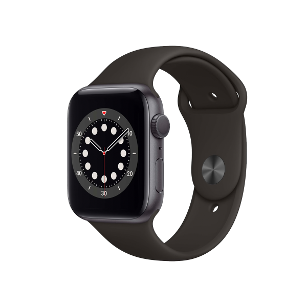 Refurbished Apple Watch Serie 6 | 44mm | Aluminium Spacegrau | Schwarzes Sportarmband | GPS | WiFi + 4G